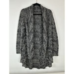 eileen fisher open cardigan wool linen silk artsy jacquard gray size small